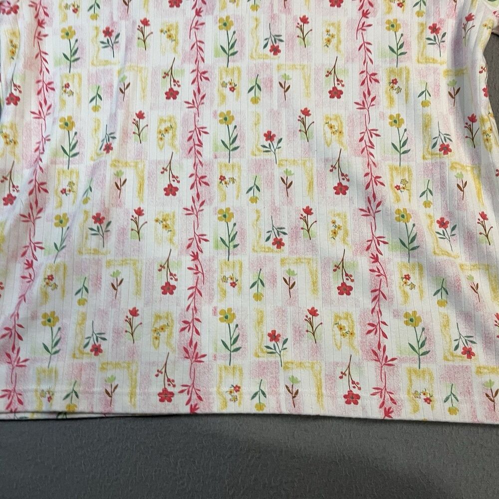 Rebecca Malone Floral Patchwork Pastel Pink Yellow Cottage Top Womens Size L - Picture 10 of 10